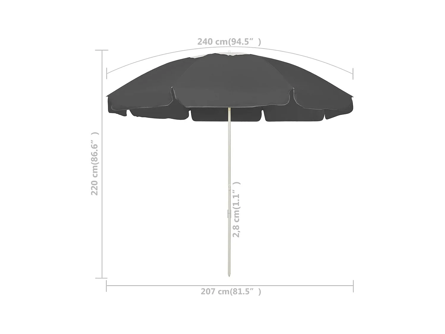 Parasol de plage Anthracite 240cm 2
