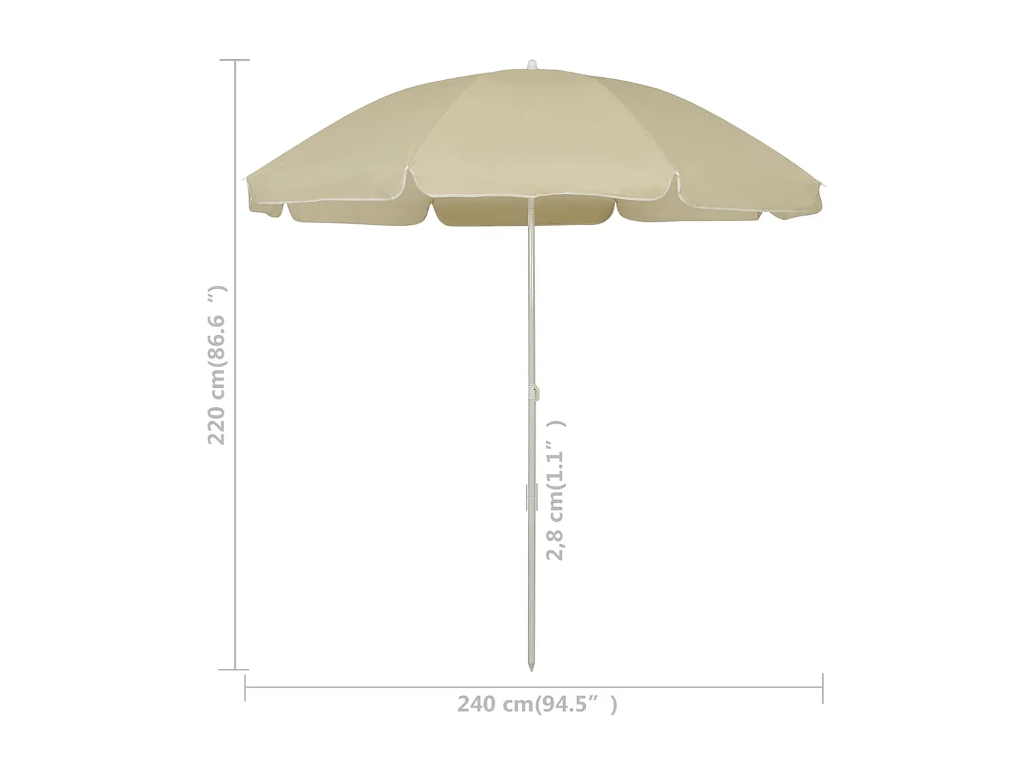 Parasol de plage Jaune sable 240cm 2