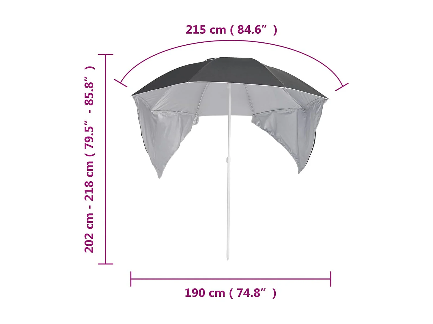 Parasol de plage avec parois latérales Anthracite 215cm