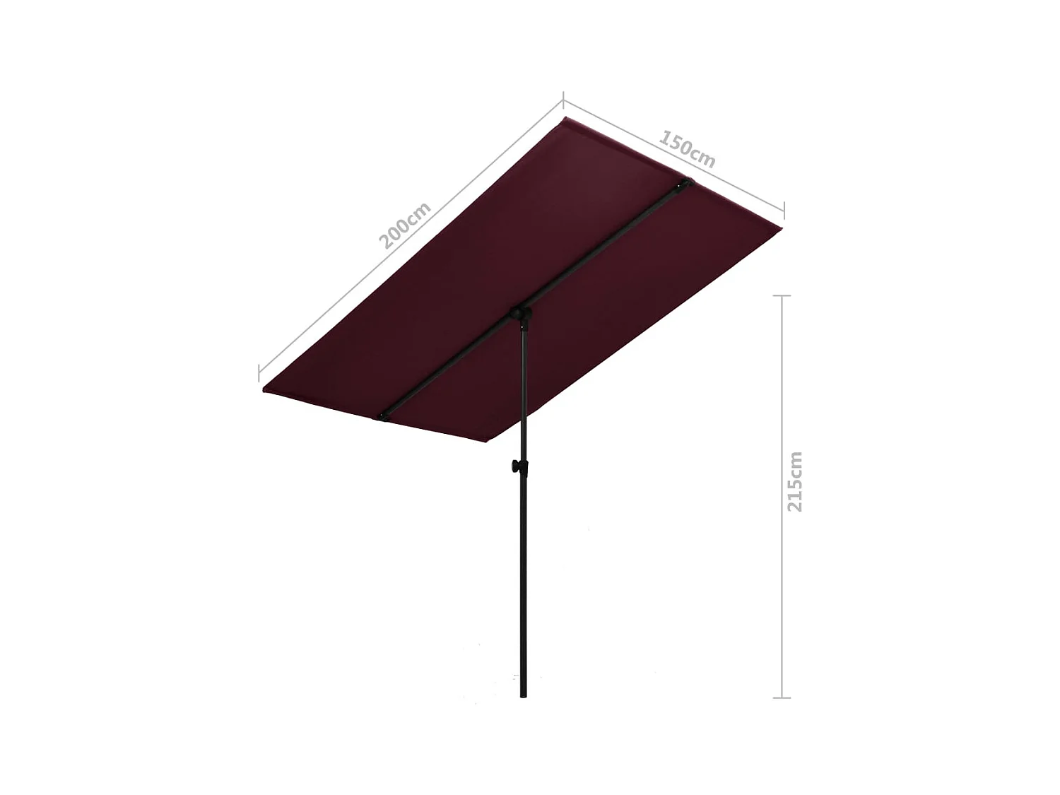 Parasol d'extérieur avec mât en aluminium 2x1,5m Rouge bordeaux
