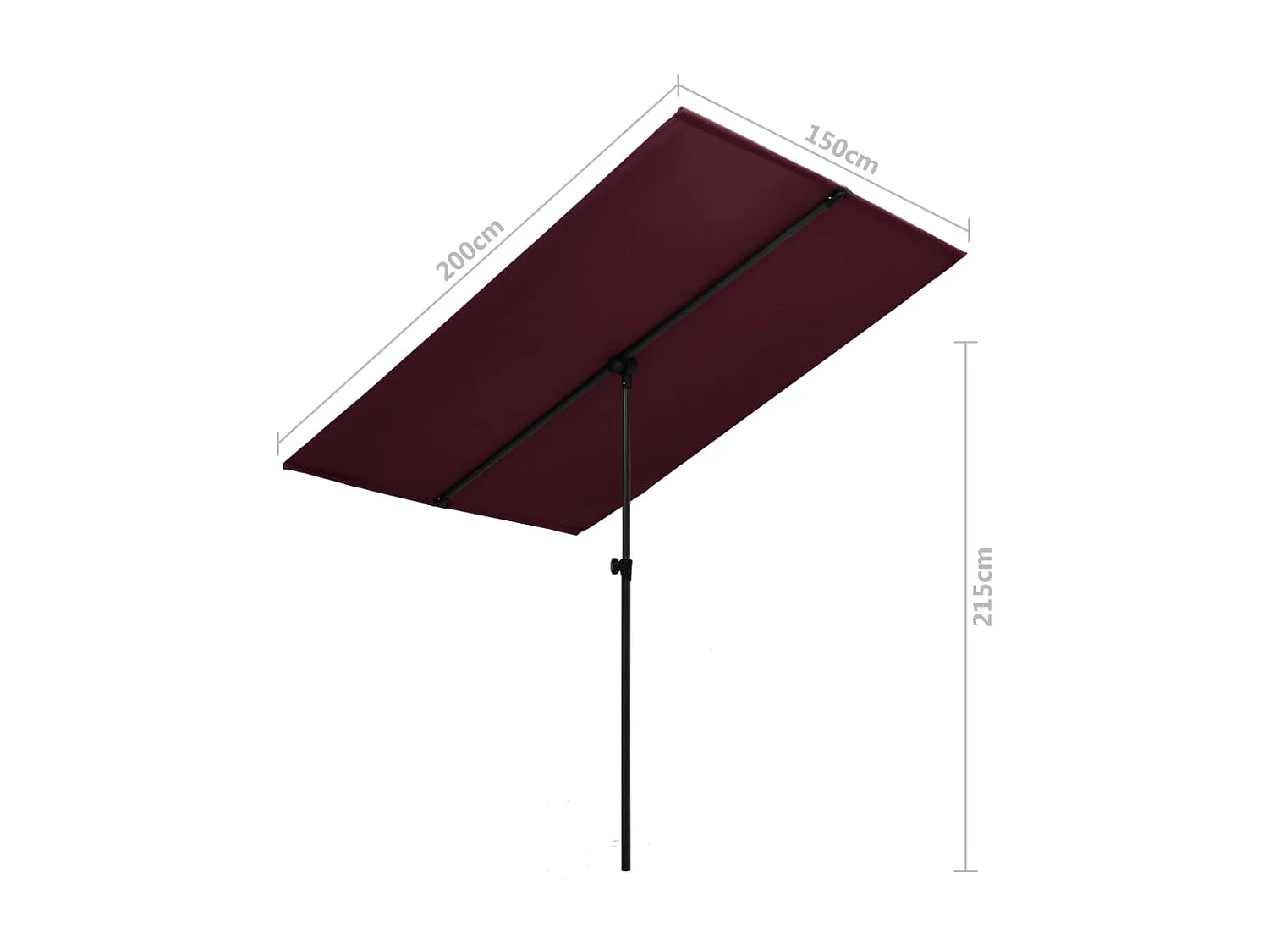 Parasol d'extérieur avec mât en aluminium 2x1,5m Rouge bordeaux