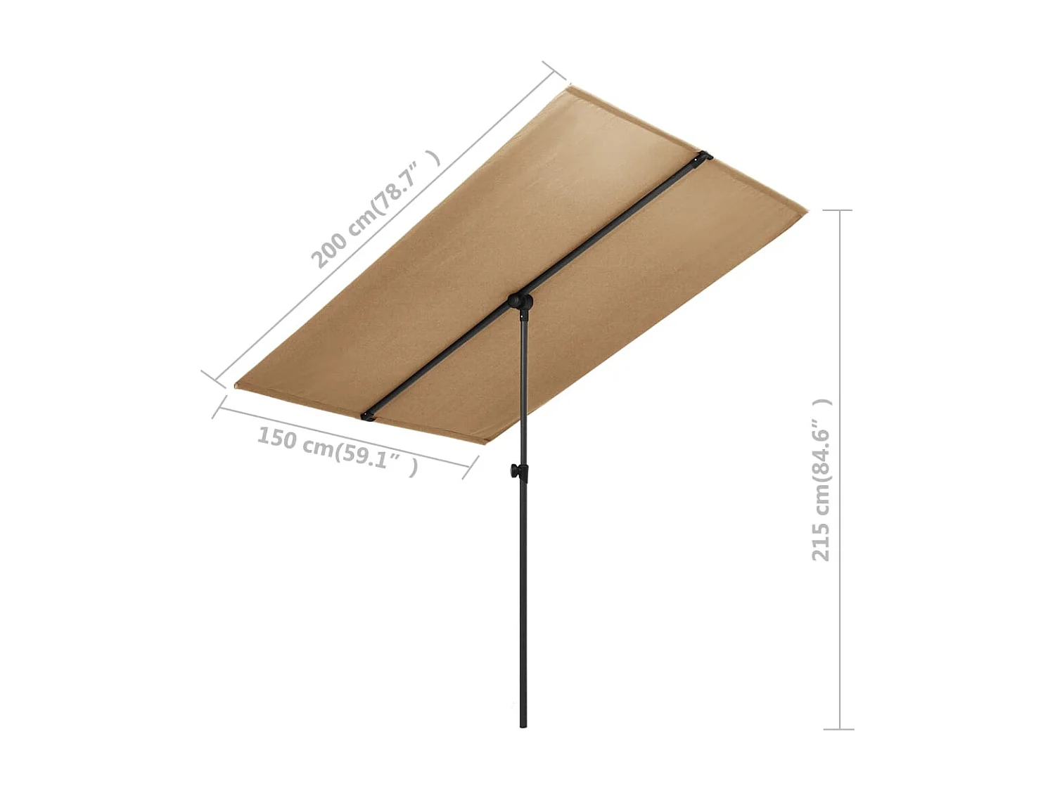Parasol d'extérieur avec mât en aluminium 2x1,5 m Taupe