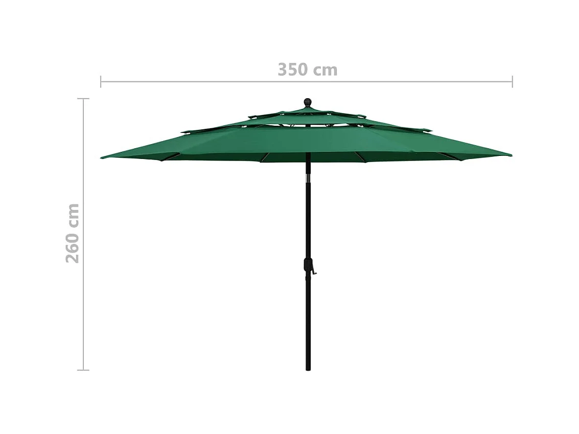 Parasol à 3 niveaux avec mât en aluminium Vert 3,5 m