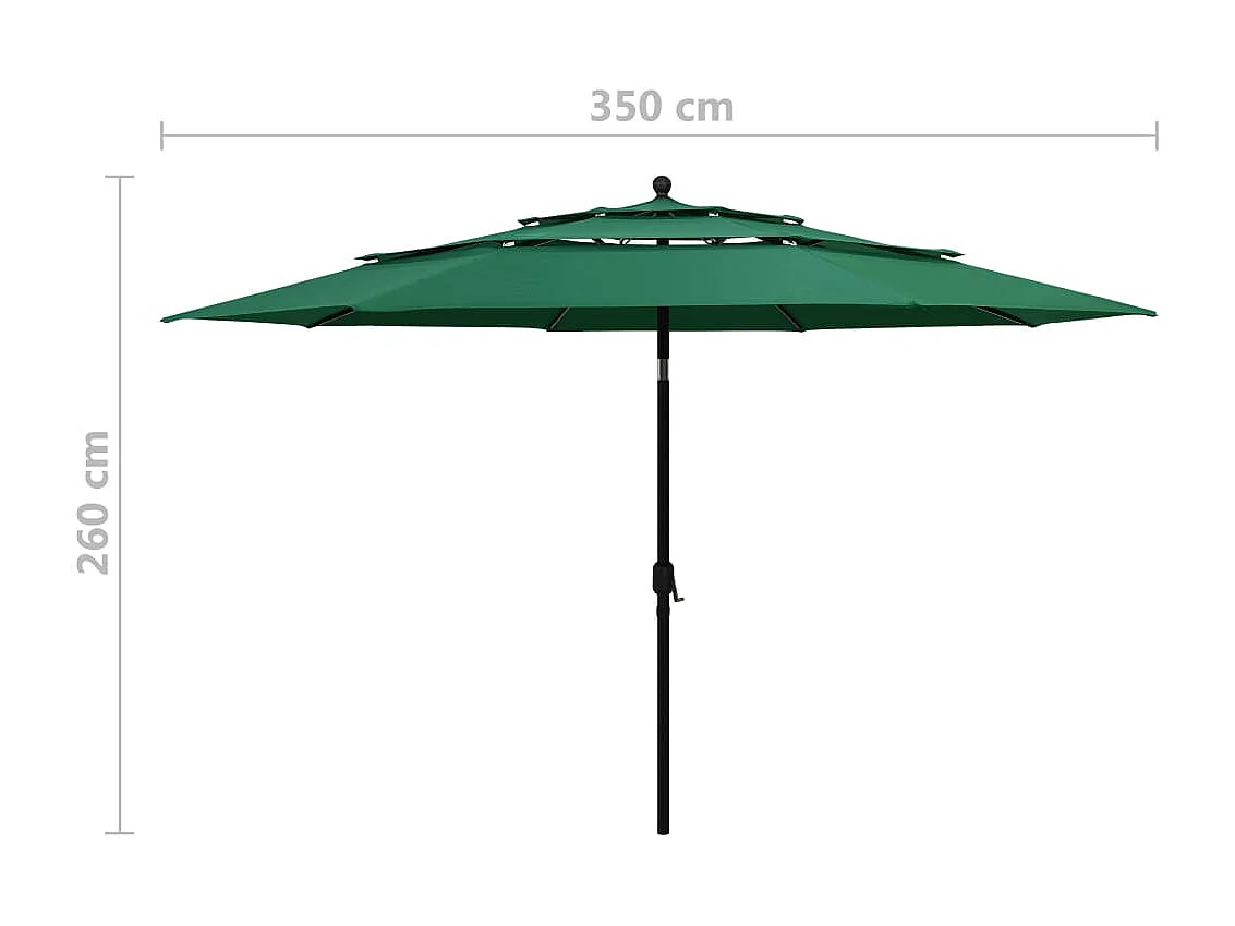Parasol à 3 niveaux avec mât en aluminium Vert 3,5 m