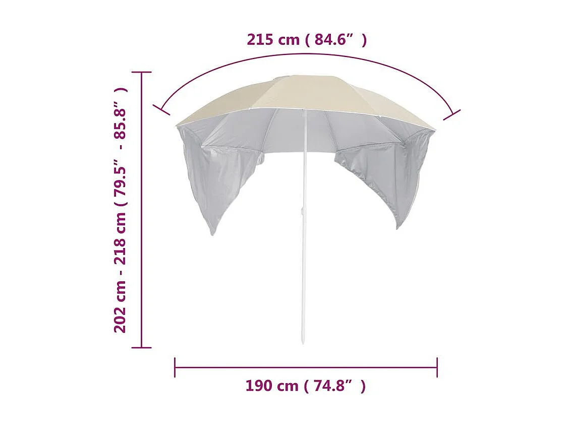 Parasol de plage avec parois latérales Sableux 215cm