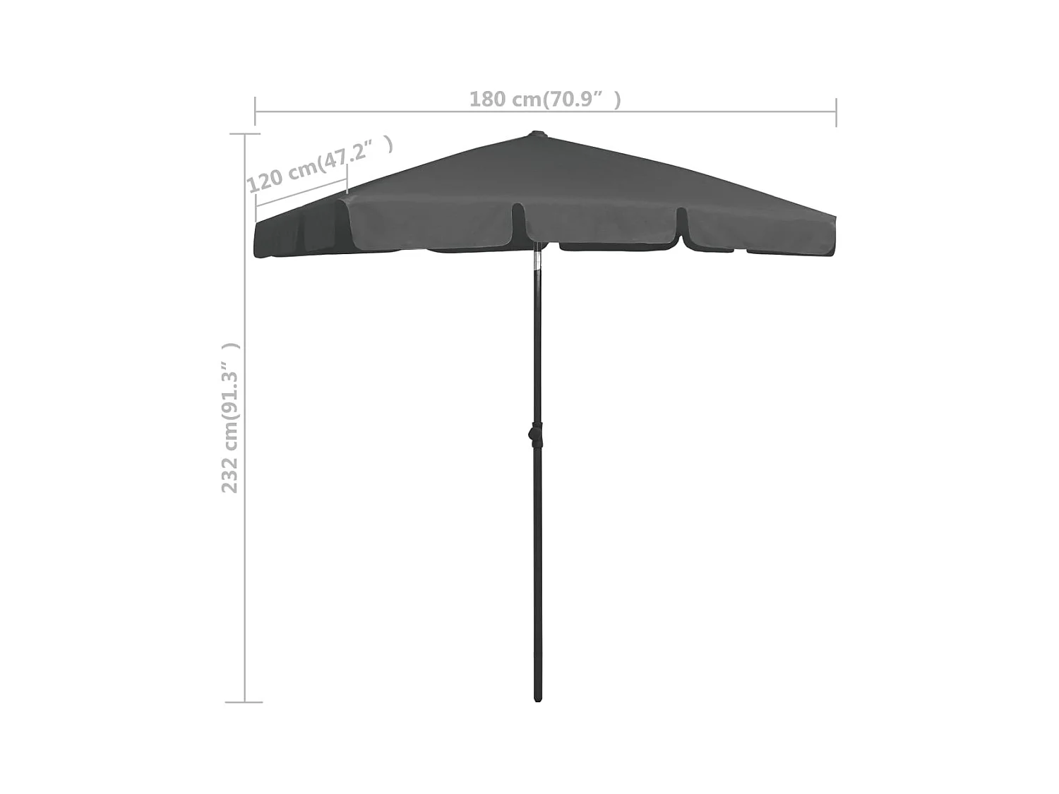 Parasol de plage Anthracite 180x120