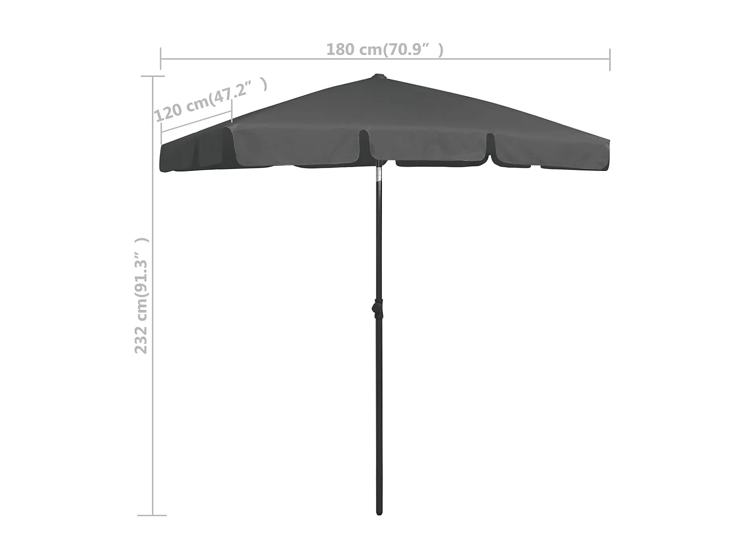 Parasol de plage Anthracite 180x120