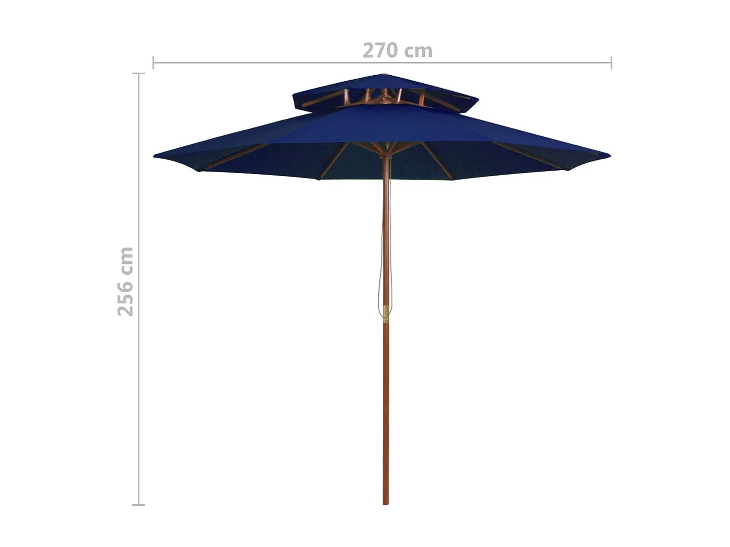 Parasol double avec mât en bois Bleu 270cm