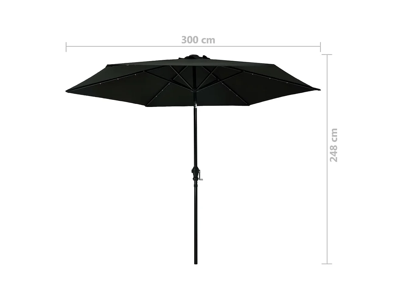Parasol d'extérieur avec LED et mât en acier 300cm Noir