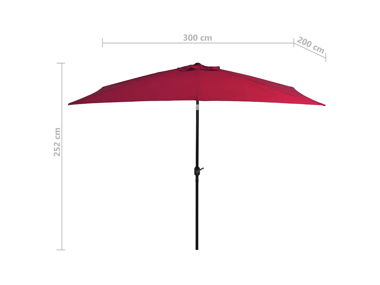 Parasol avec mât en métal 300x200 Bordeaux