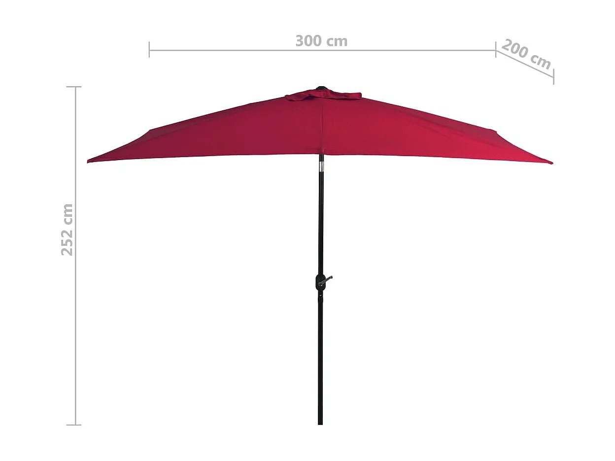 Parasol avec mât en métal 300x200 Bordeaux