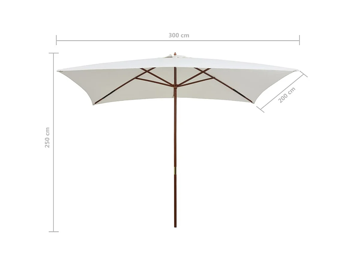 Parasol avec poteau en bois 200x300 Blanc crème
