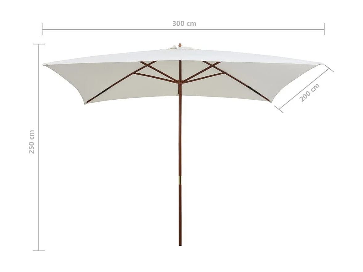 Parasol avec poteau en bois 200x300 Blanc crème