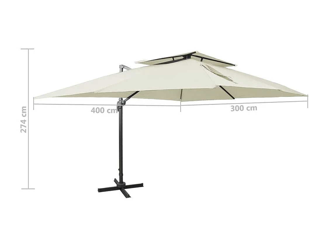 Parasol déporté à double toit Sable 400x300