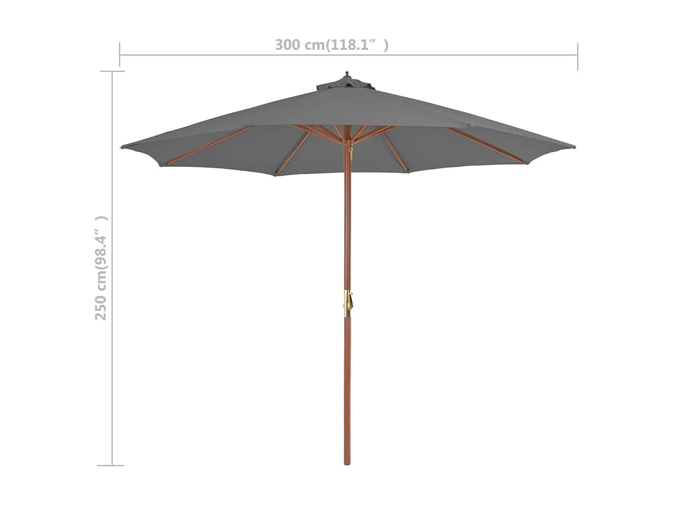 Parasol d'extérieur avec mât en bois 300cm Anthracite