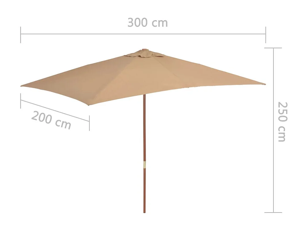Parasol d'extérieur avec mât en bois 200x300 Taupe