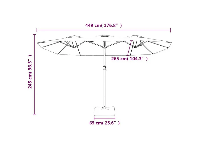 Parasol à double tête avec LED anthracite 449x245