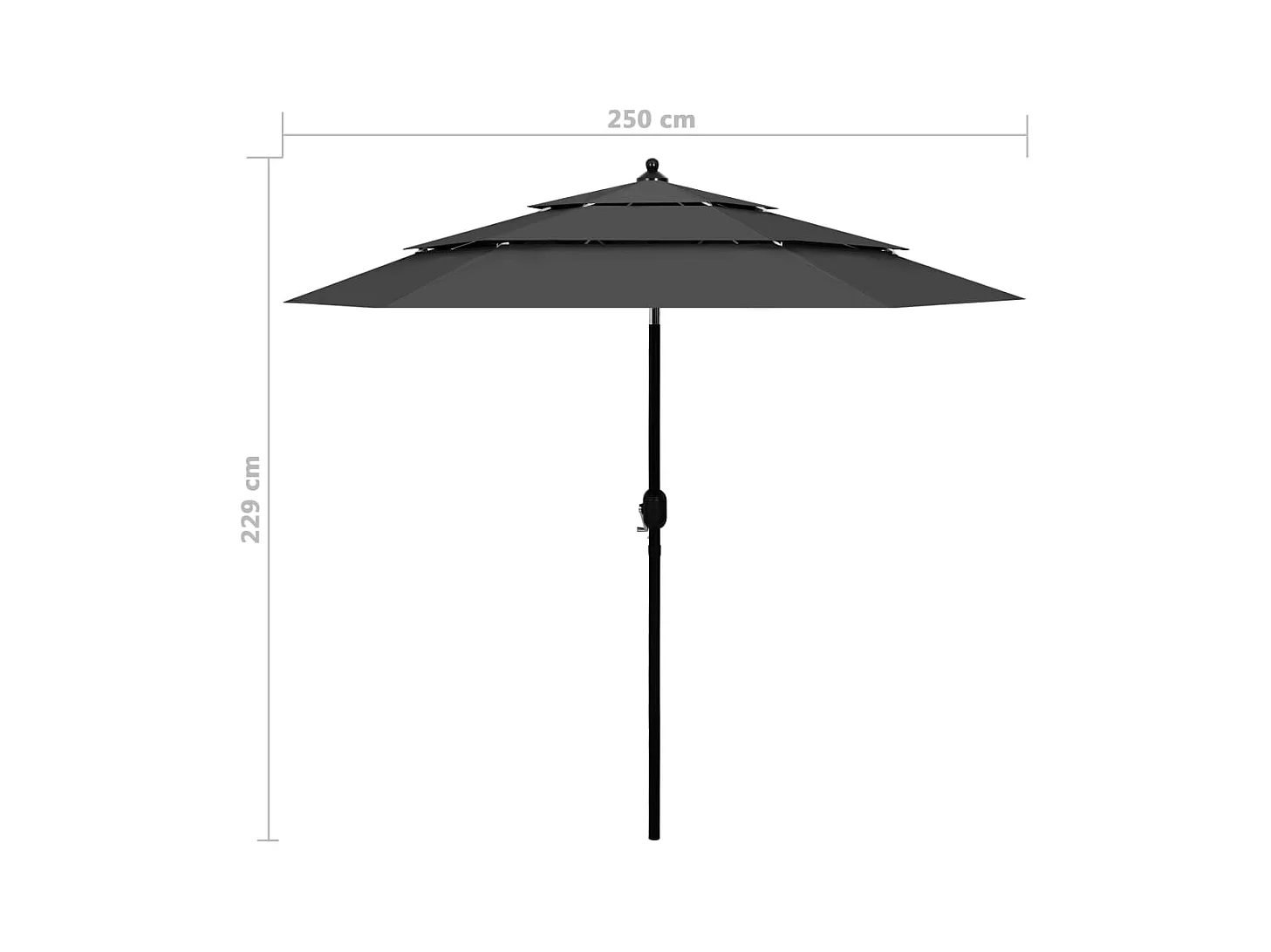 Parasol à 3 niveaux avec mât en aluminium Anthracite 2,5 m