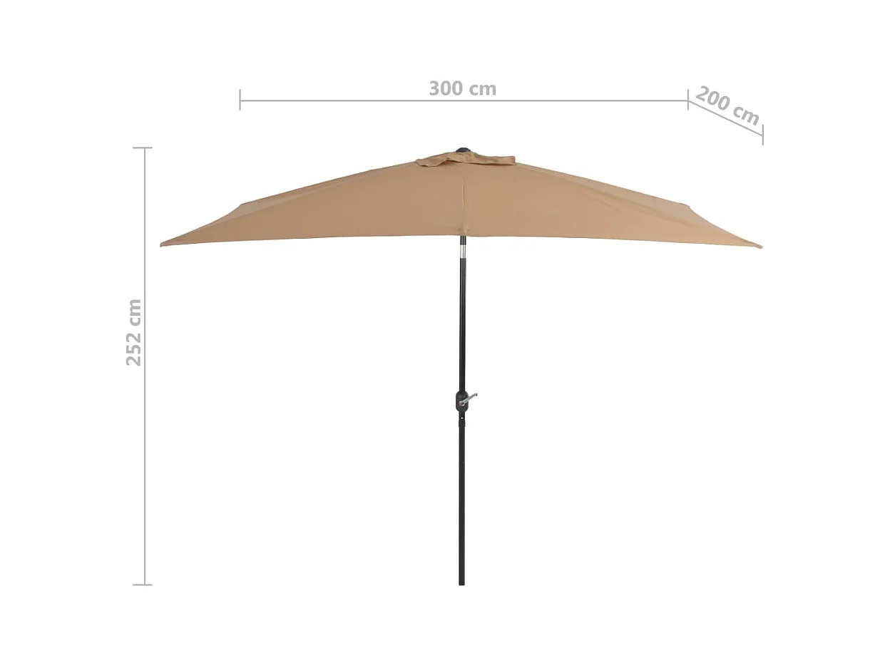 Parasol avec mât en métal 300x200 Taupe