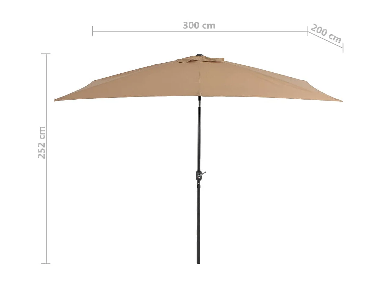 Parasol avec mât en métal 300x200 Taupe