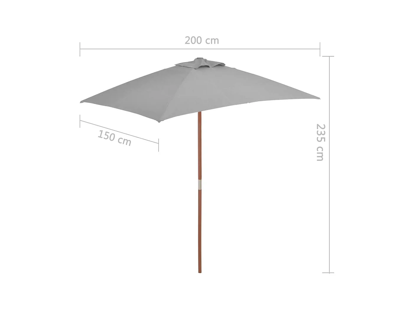 Parasol avec mât en bois 150x200 Anthracite