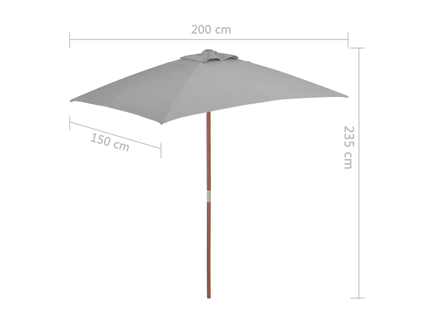 Parasol avec mât en bois 150x200 Anthracite