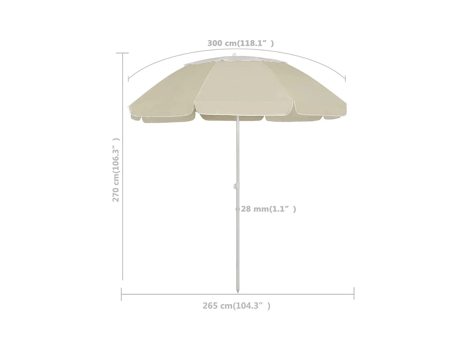 Parasol de plage Jaune sable 300cm 2