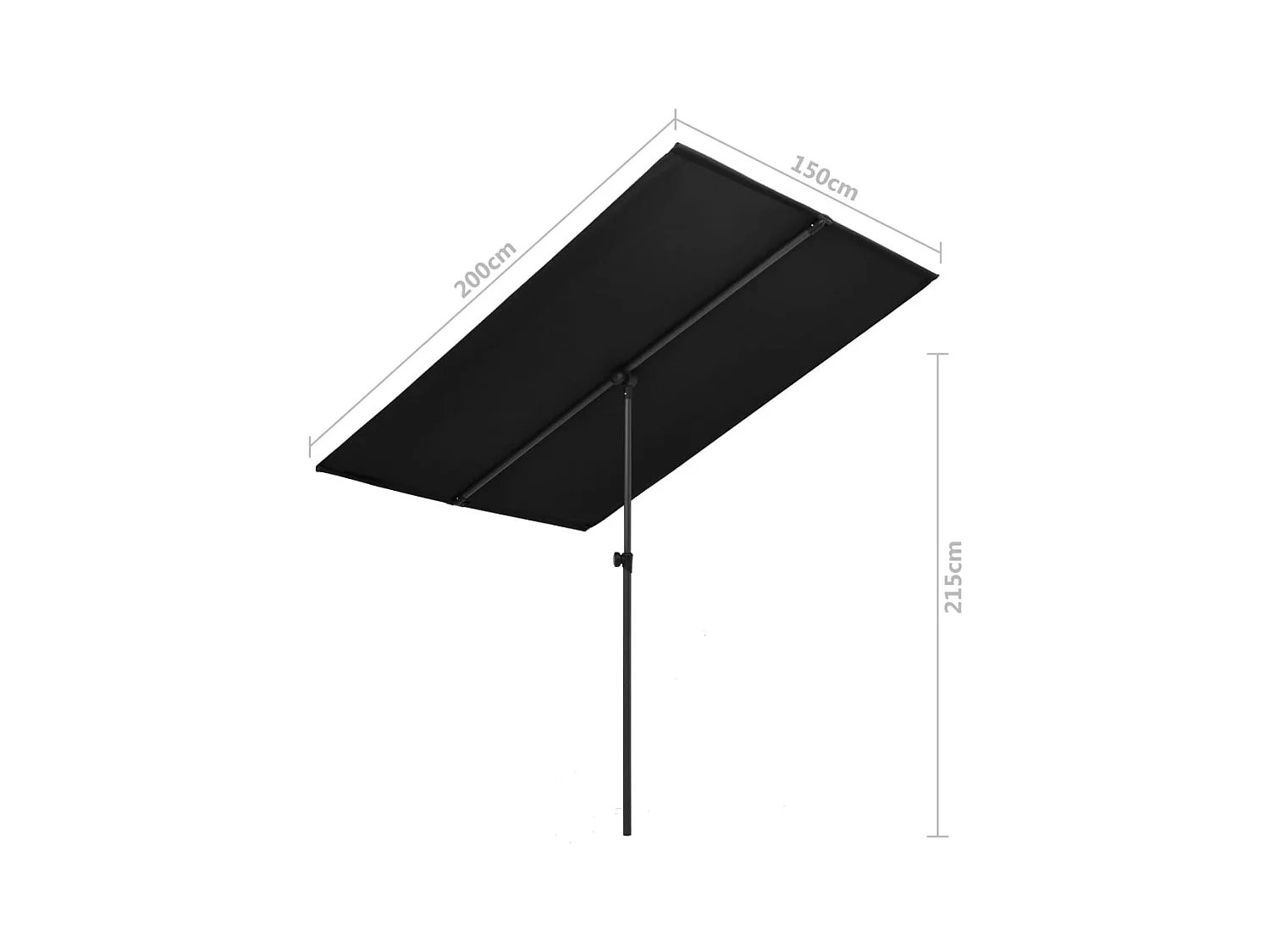 Parasol d'extérieur avec mât en aluminium 2x1,5 m Noir