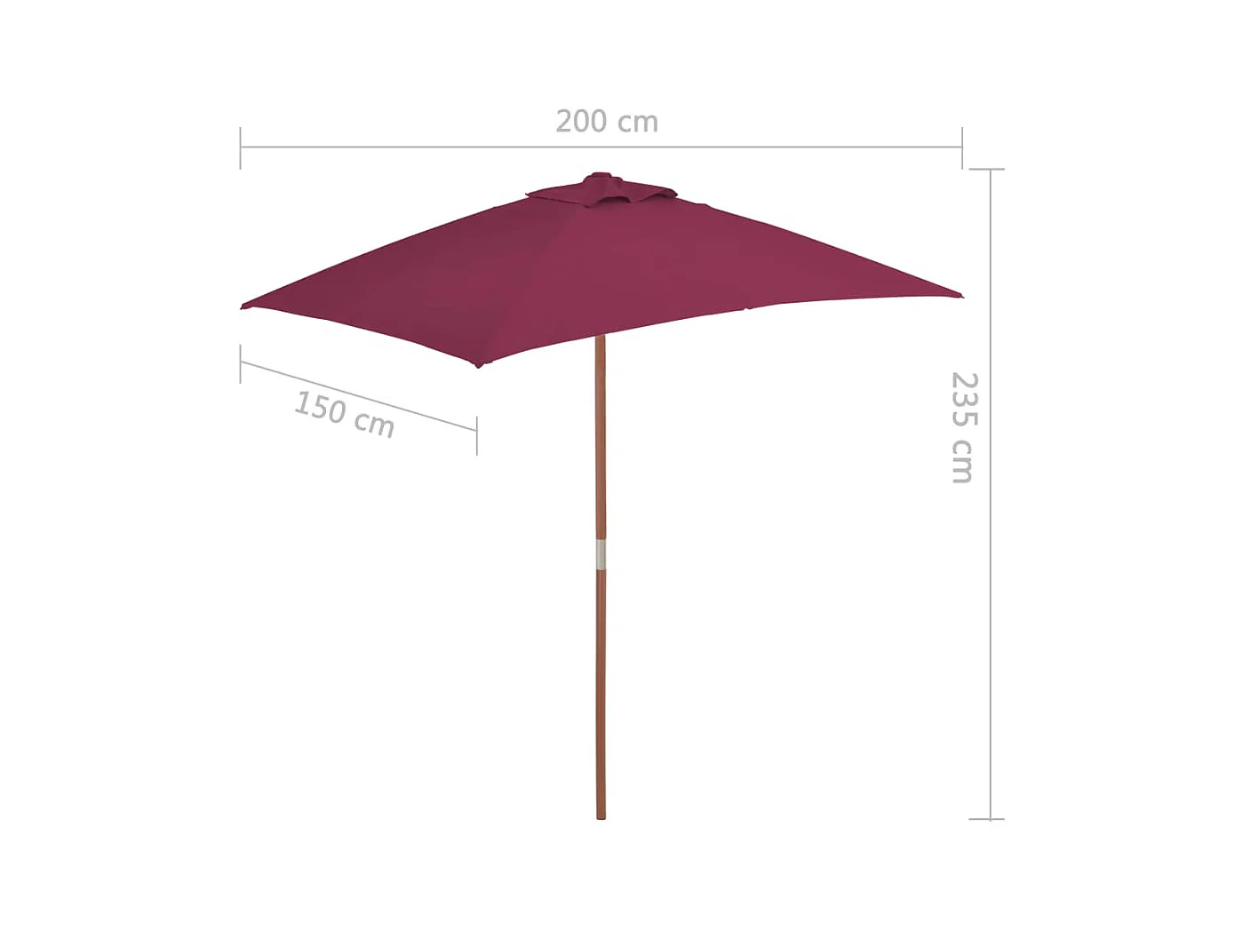 Parasol avec mât en bois 150x200 Bordeaux