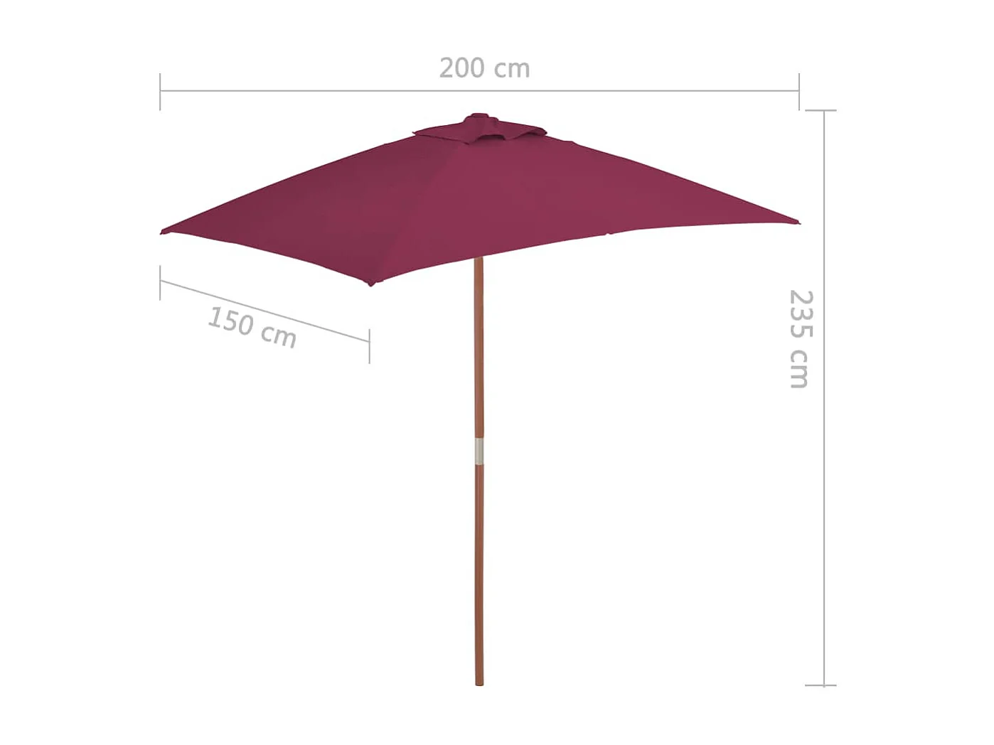 Parasol avec mât en bois 150x200 Bordeaux