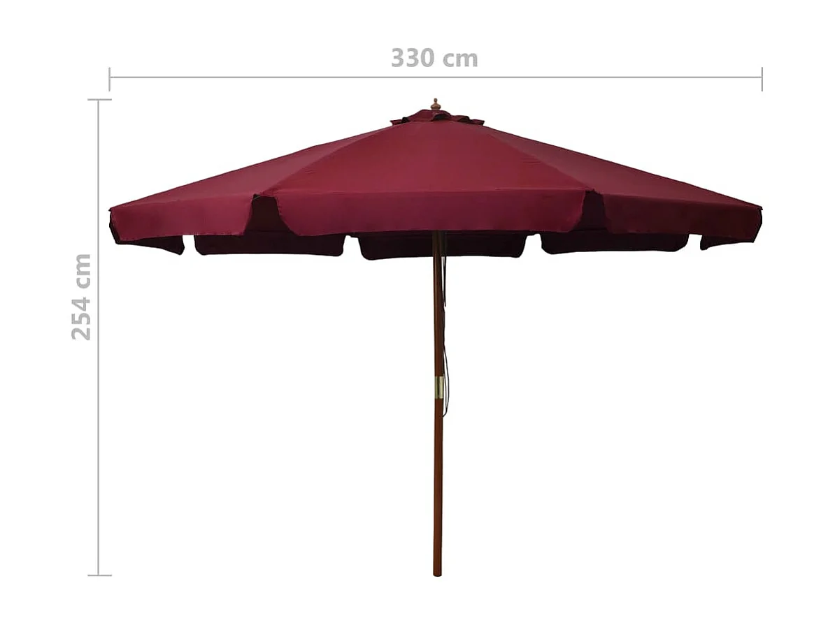 Parasol avec mât en bois 330cm Bordeaux