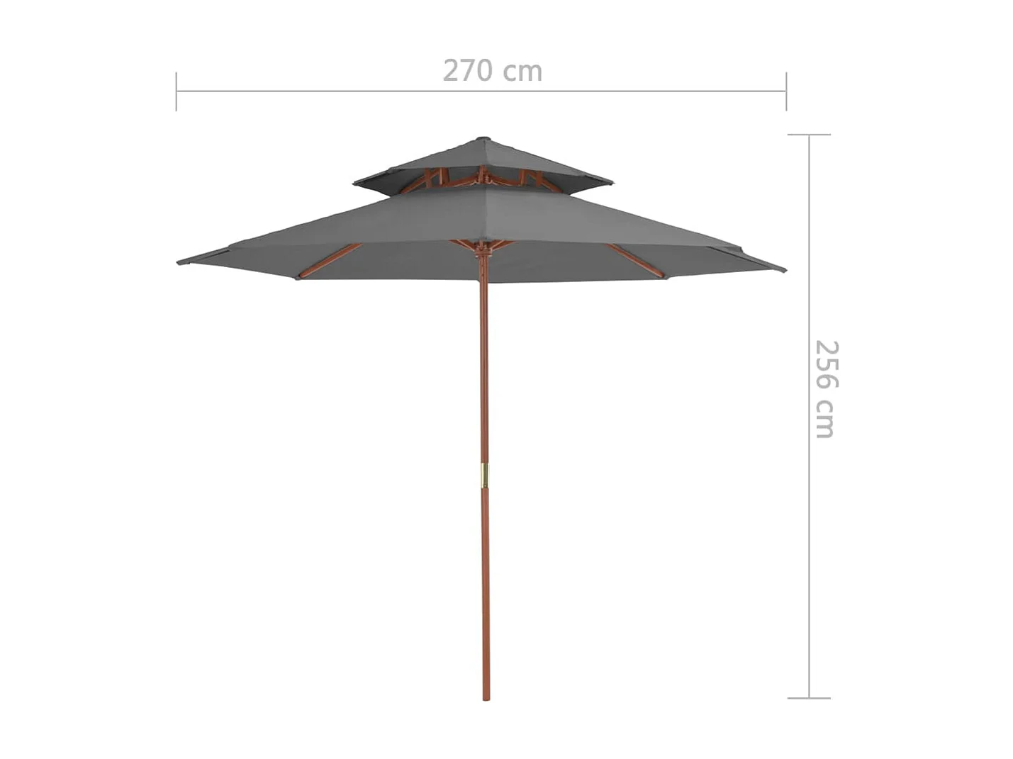 Parasol double avec mât en bois 270cm Anthracite