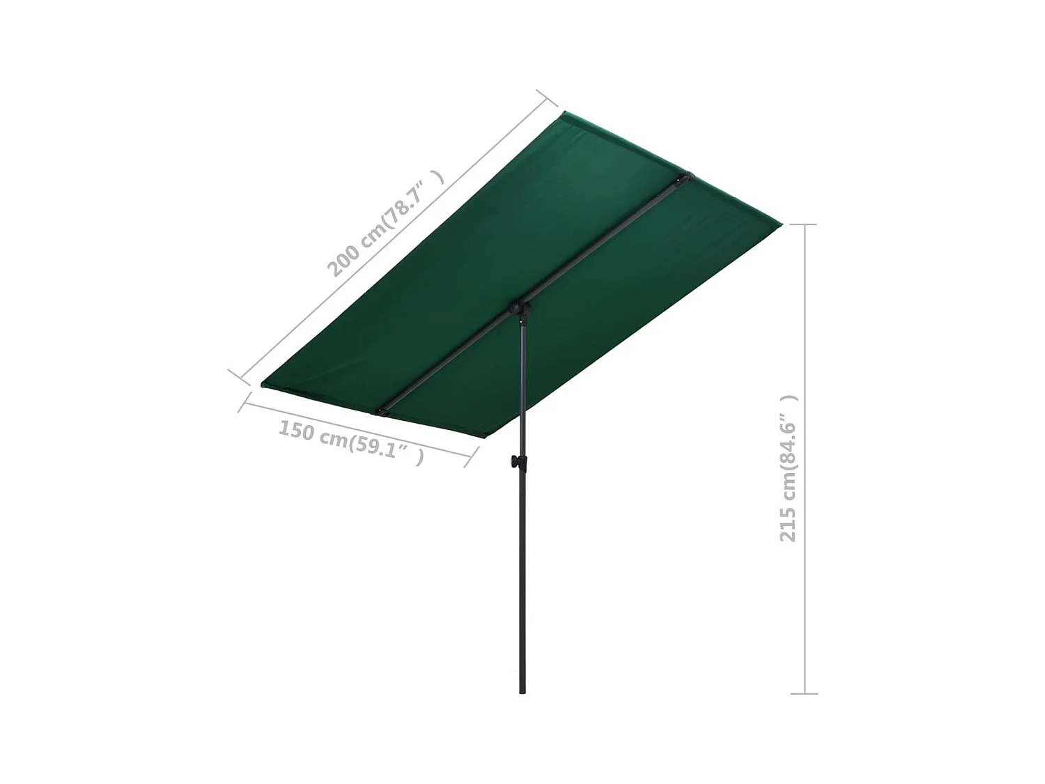 Parasol d'extérieur avec mât en aluminium 2x1,5 m Vert