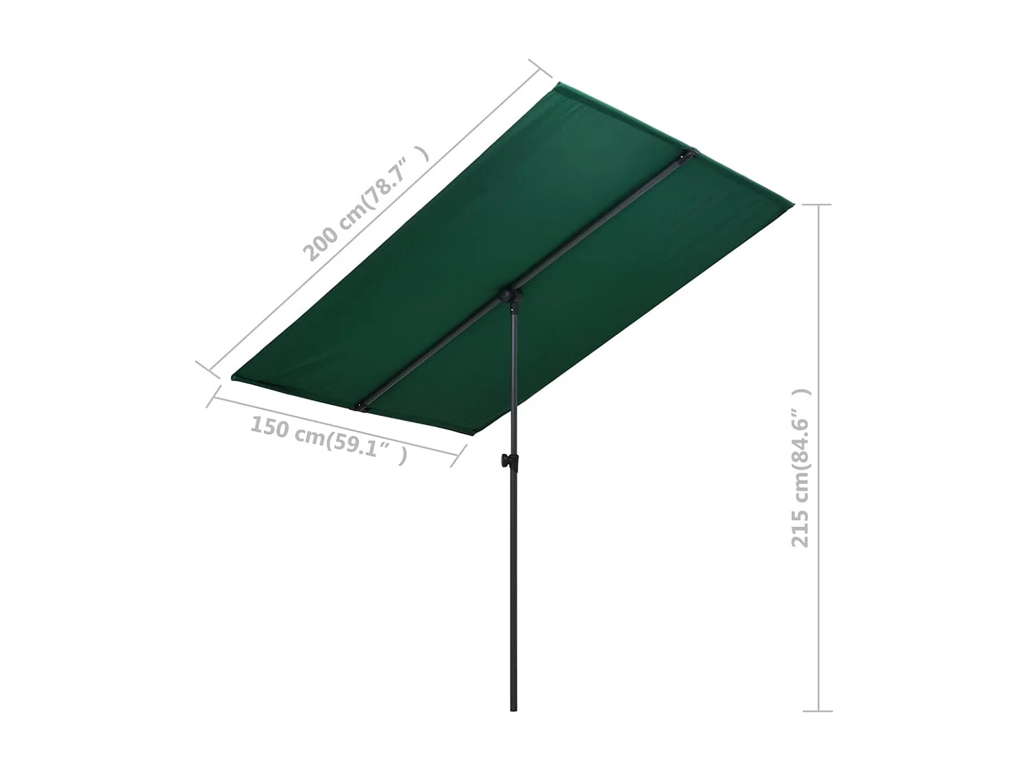 Parasol d'extérieur avec mât en aluminium 2x1,5 m Vert