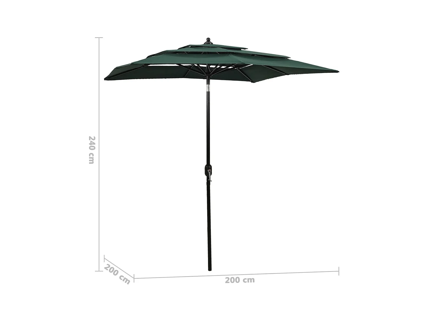 Parasol à 3 niveaux avec mât en aluminium Vert 2x2 m