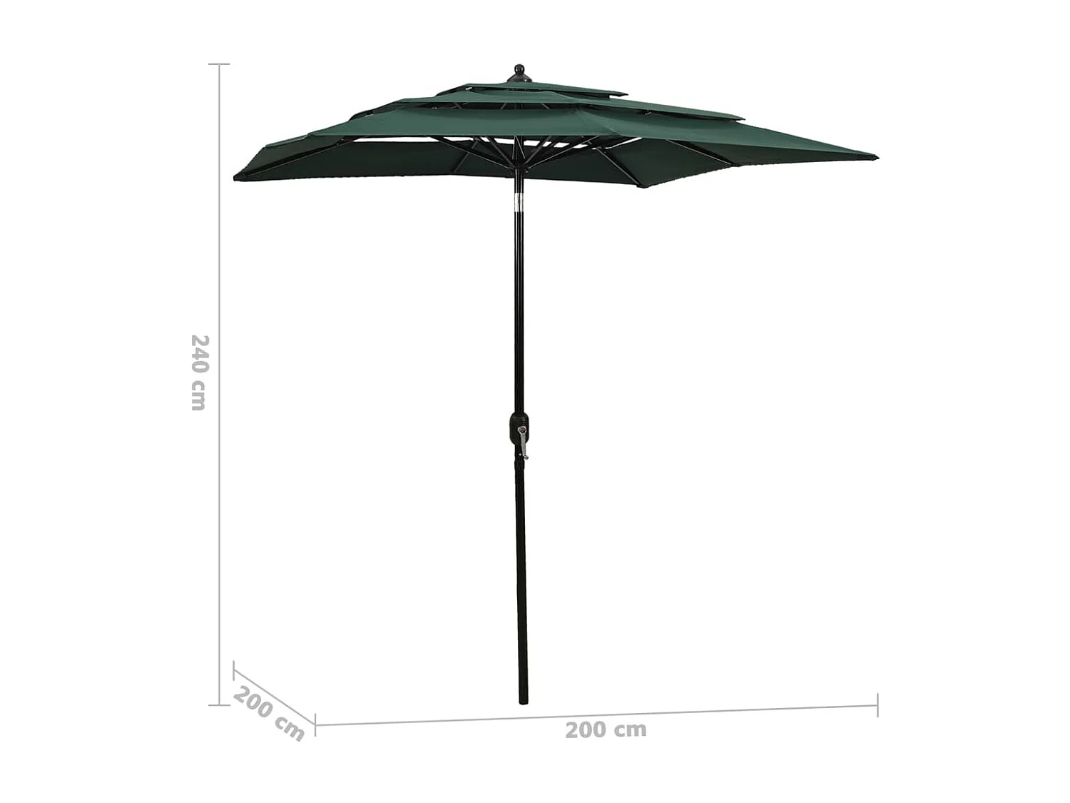 Parasol à 3 niveaux avec mât en aluminium Vert 2x2 m