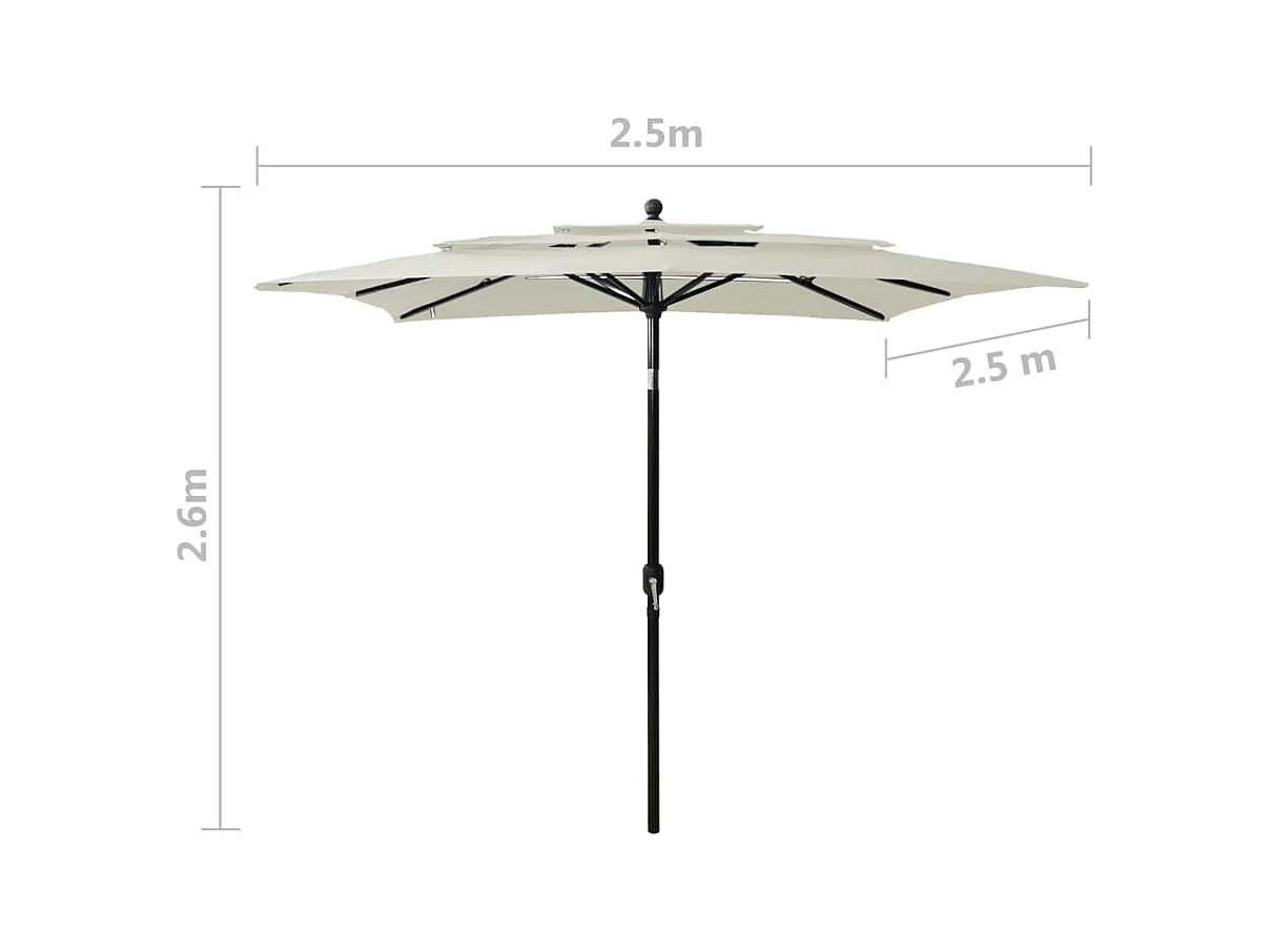 Parasol à 3 niveaux avec mât en aluminium Sable 2,5x2,5 m