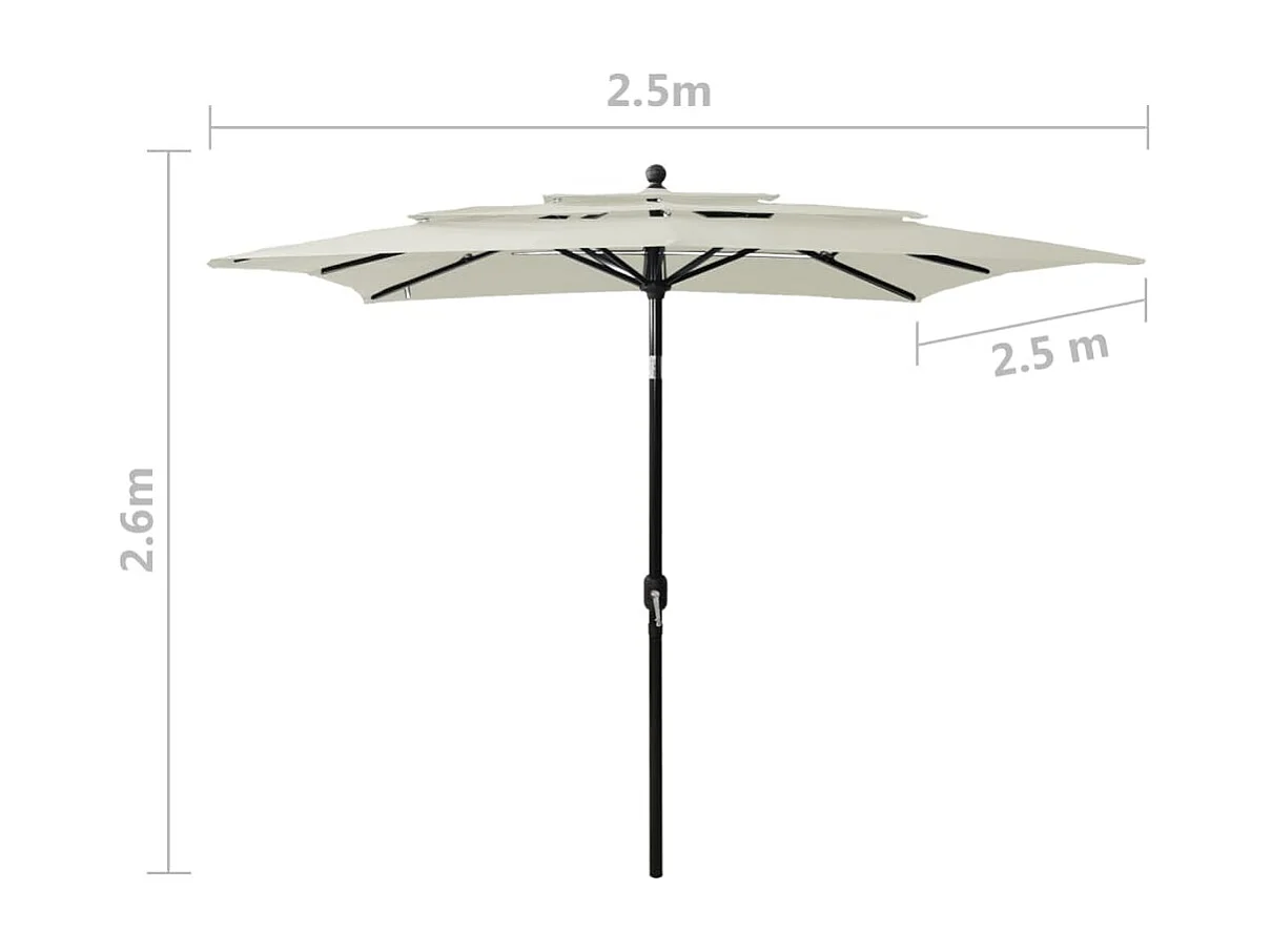Parasol à 3 niveaux avec mât en aluminium Sable 2,5x2,5 m