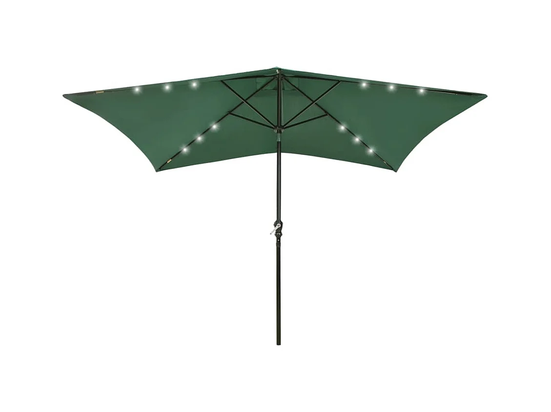 Parasol avec LED et mât en acier Vert 2x3 m