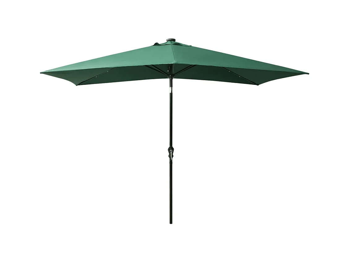 Parasol avec LED et mât en acier Vert 2x3 m