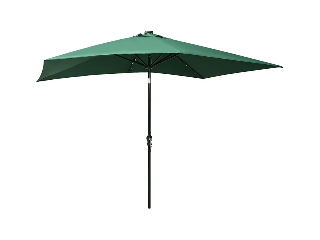 Parasol avec LED et mât en acier Vert 2x3 m