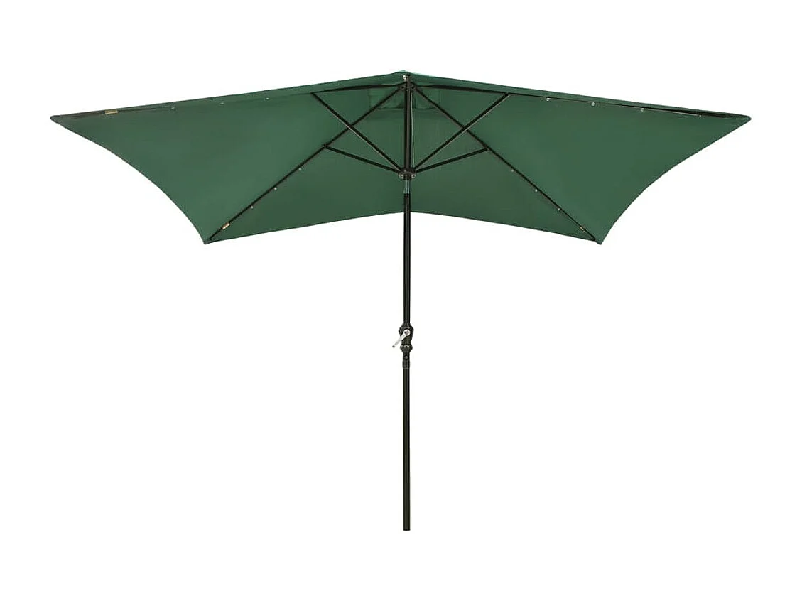 Parasol avec LED et mât en acier Vert 2x3 m