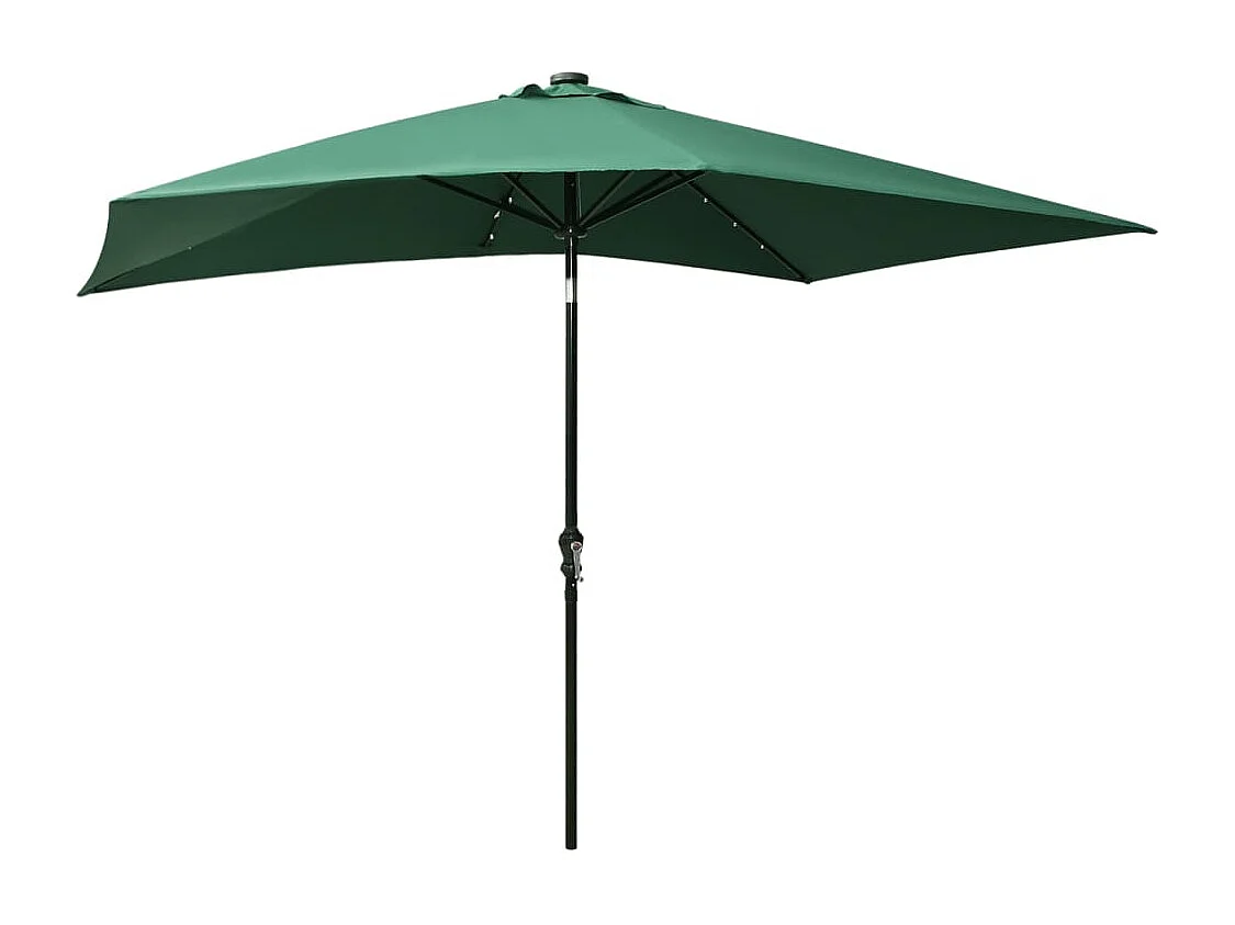 Parasol avec LED et mât en acier Vert 2x3 m