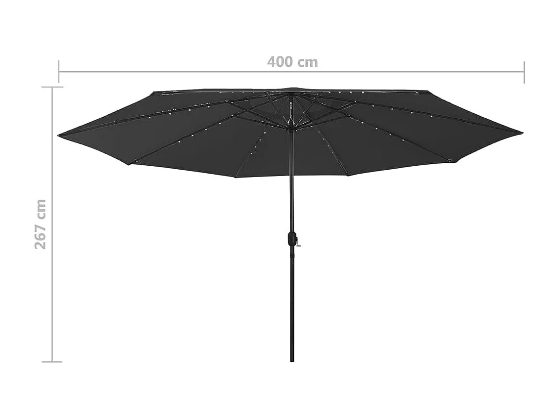 Parasol d'extérieur avec LED et mât en métal 400cm Noir