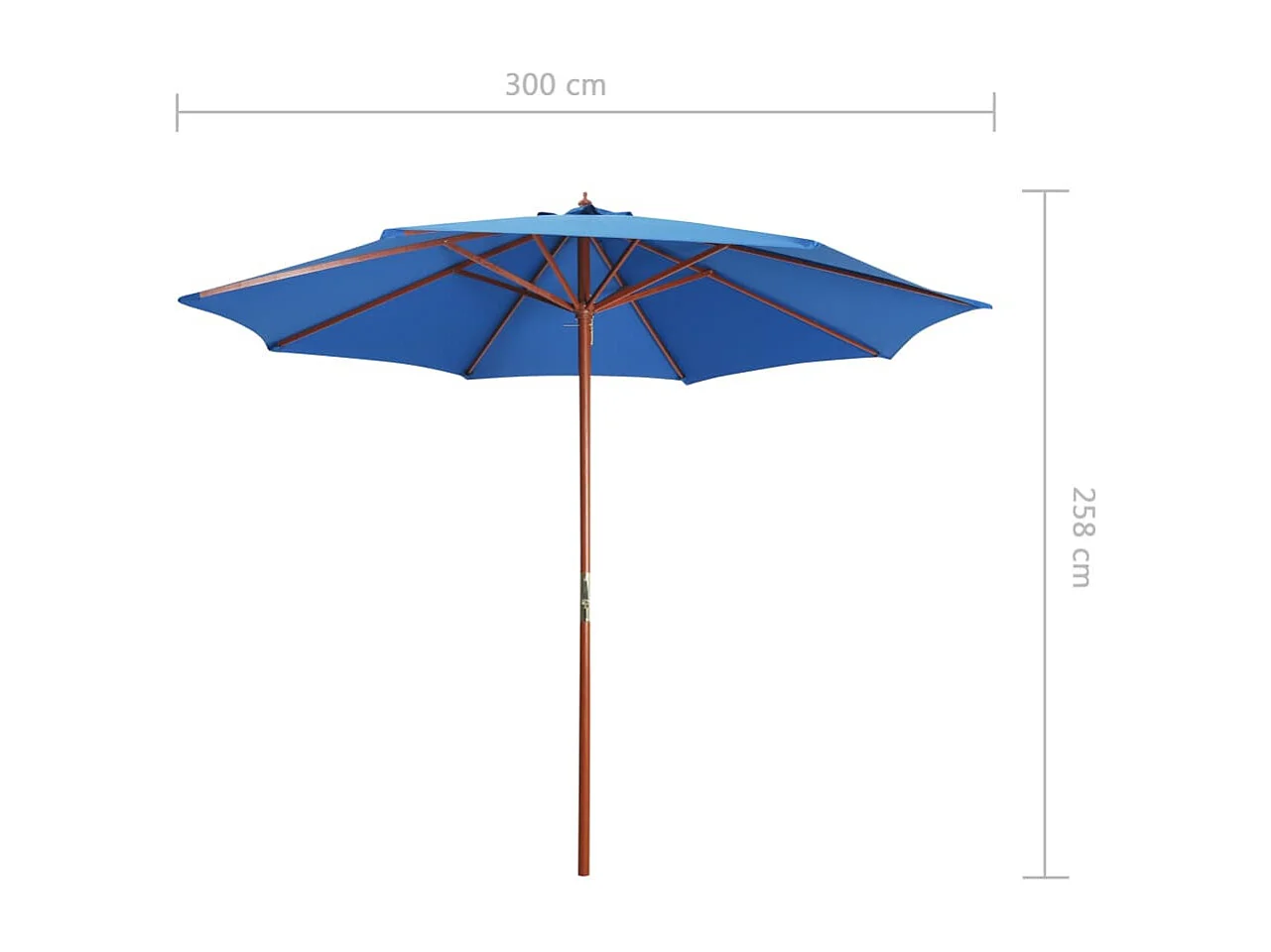 Parasol avec mât en bois 300x258 Bleu