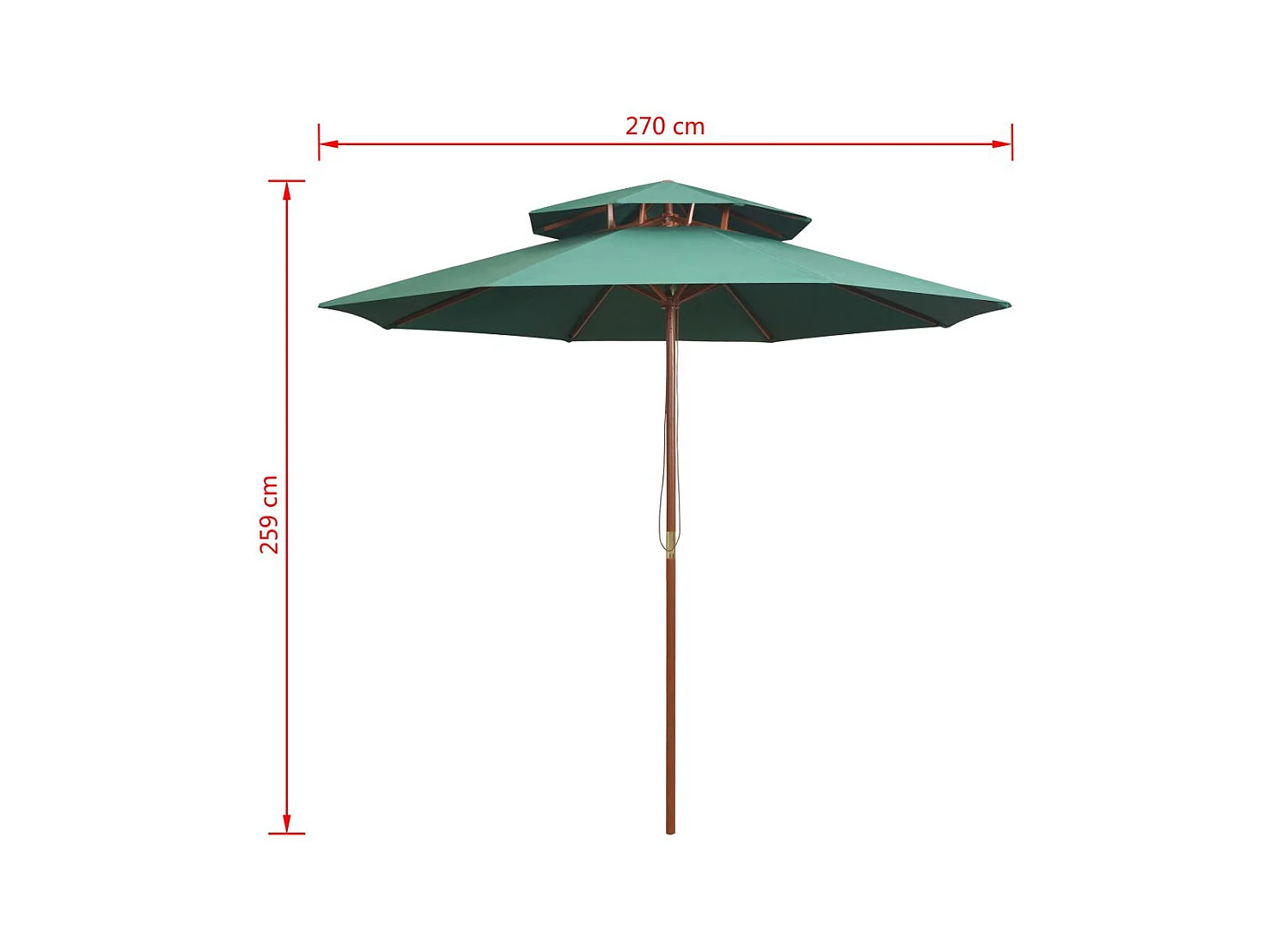 Parasol de terrasse 270x270 Poteau en bois Vert