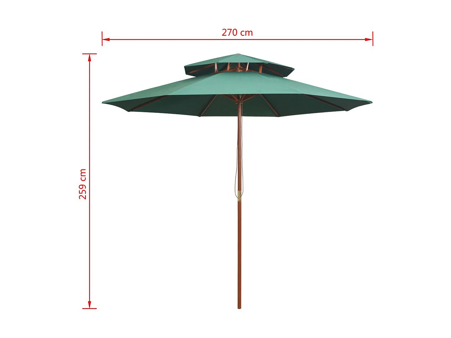 Parasol de terrasse 270x270 Poteau en bois Vert