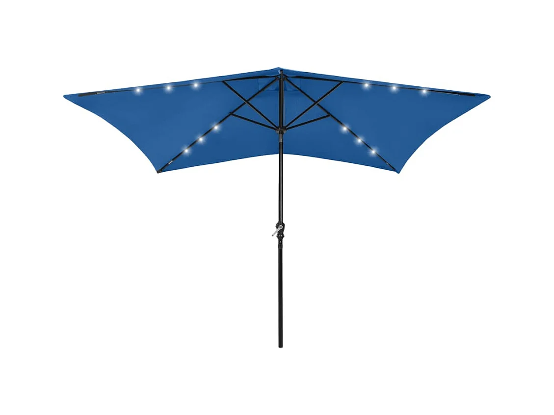 Parasol avec LED et mât en acier Bleu azuré 2x3 m