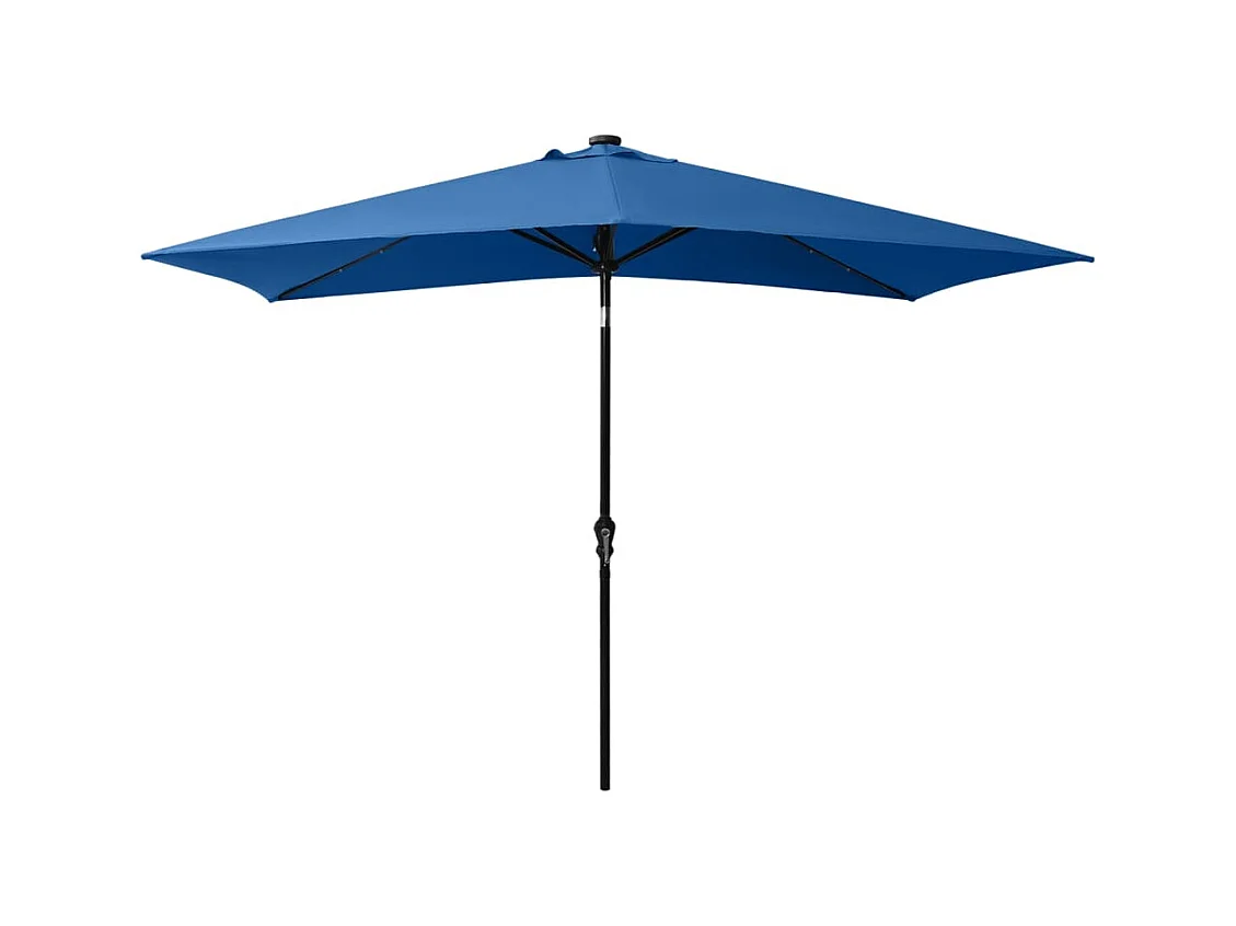 Parasol avec LED et mât en acier Bleu azuré 2x3 m