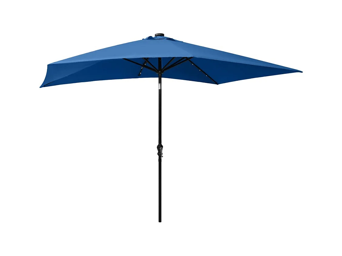 Parasol avec LED et mât en acier Bleu azuré 2x3 m